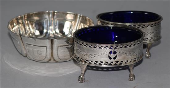 A pair of Georgian silver salts and silver bowl by William Comyns.